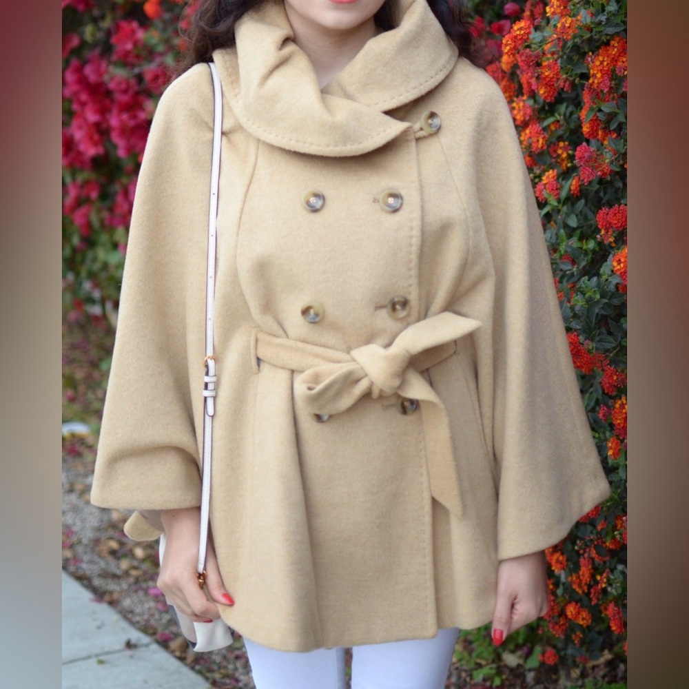 Calvin Klein Camel Cape Coat wool